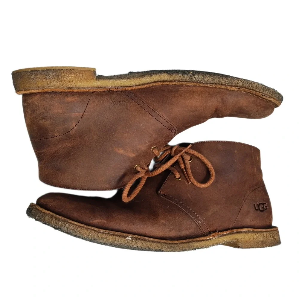 UGG Groveland Chukka Boots Men's US 9.5 Brown Upper Leather Cozy Lace Up 1105529
